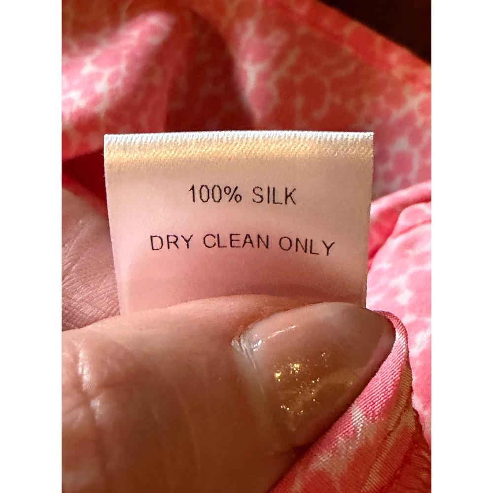 Britt Ryan Silk Tunic Blouse Women Large Pink Leopard Print Roll Tab Old Money - Picture 12 of 12